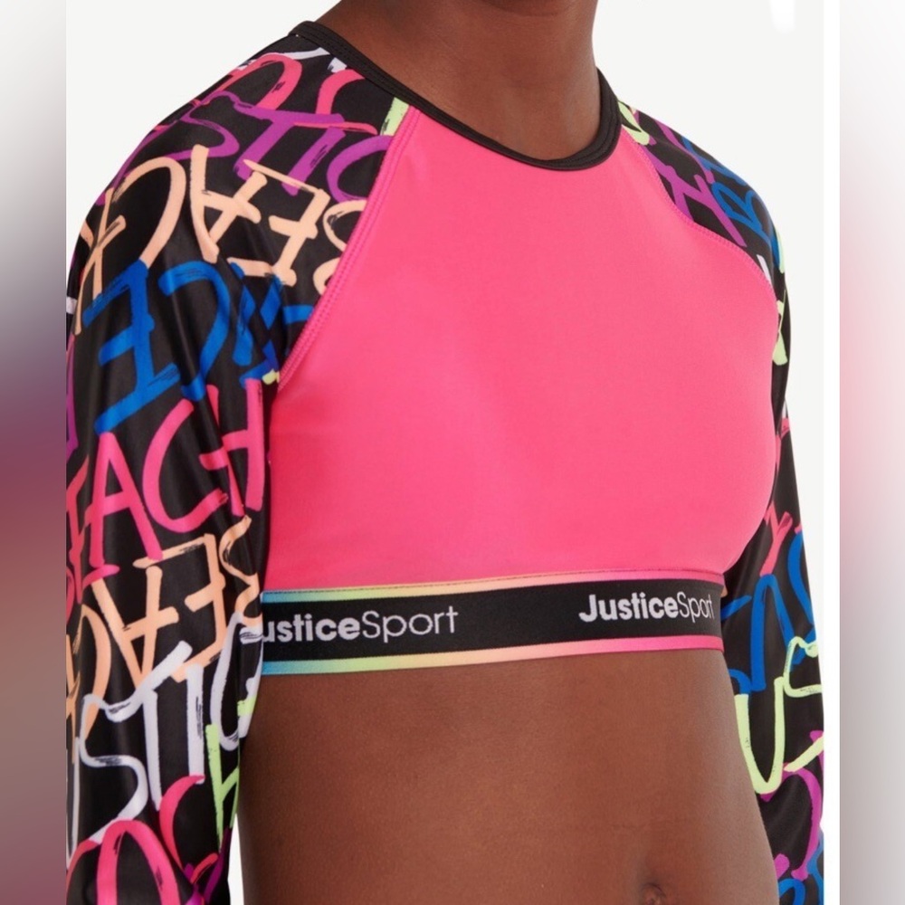 NWOT- Justice Sport Long-sleeved UPF Rashguard / Bikini Top